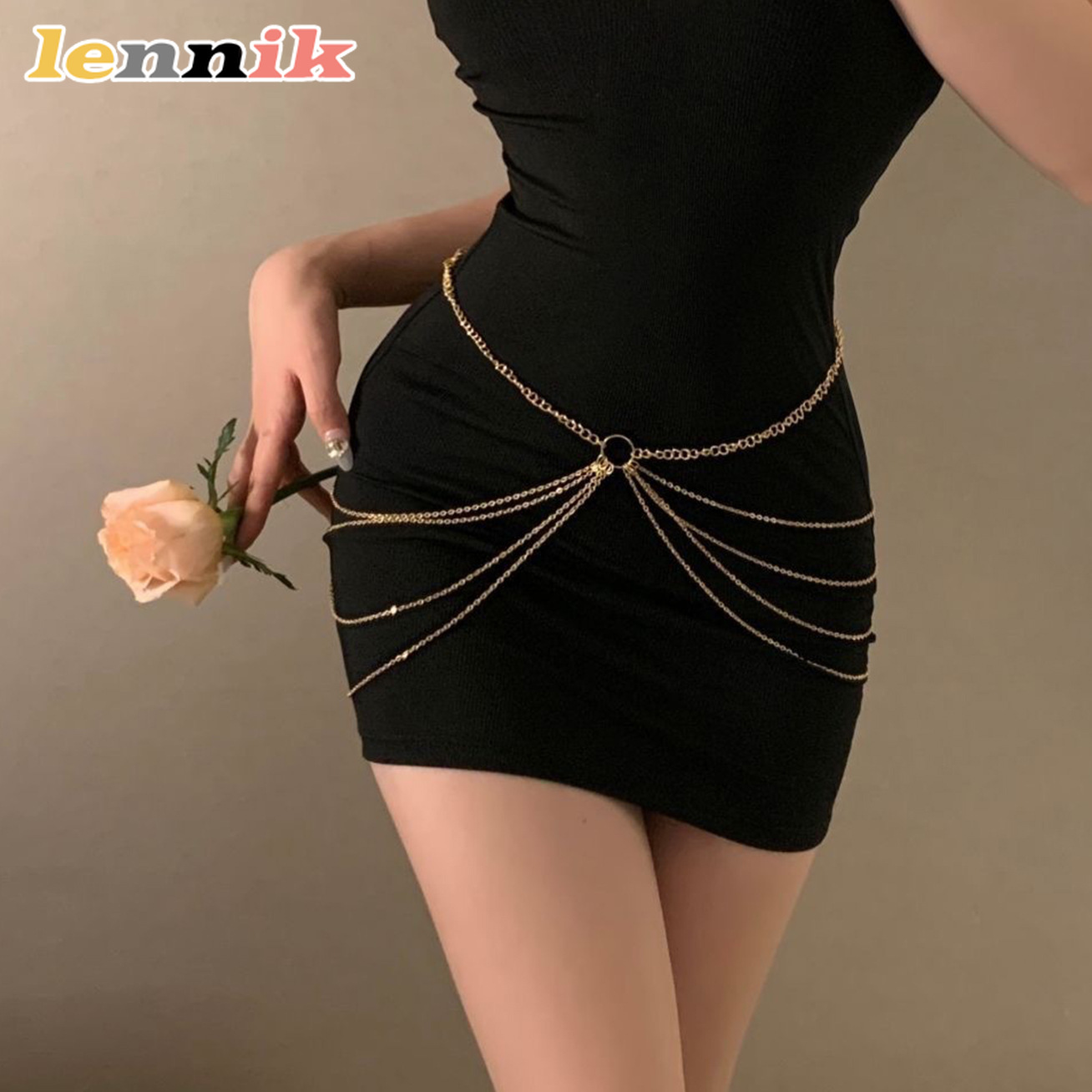 Body Jewelry Ends - LENNIK タッセルメタル多層ウエストチェーン、女性用 3D メタルタッセルデザイン、音楽フェス/集まりの必需品、トレンディ