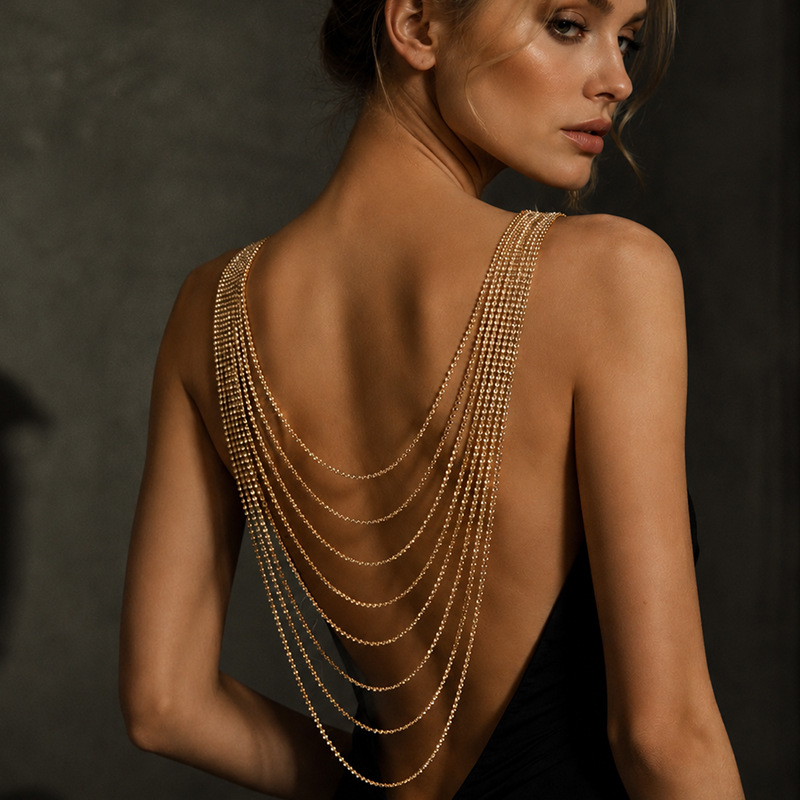 Body Jewelry For Backless Dress - ラインストーンバックチェーンクリスタル多層ドレープショルダーボディジュエリー女性用ブライダルウェディングプロムパーティーバックレスドレスガウン