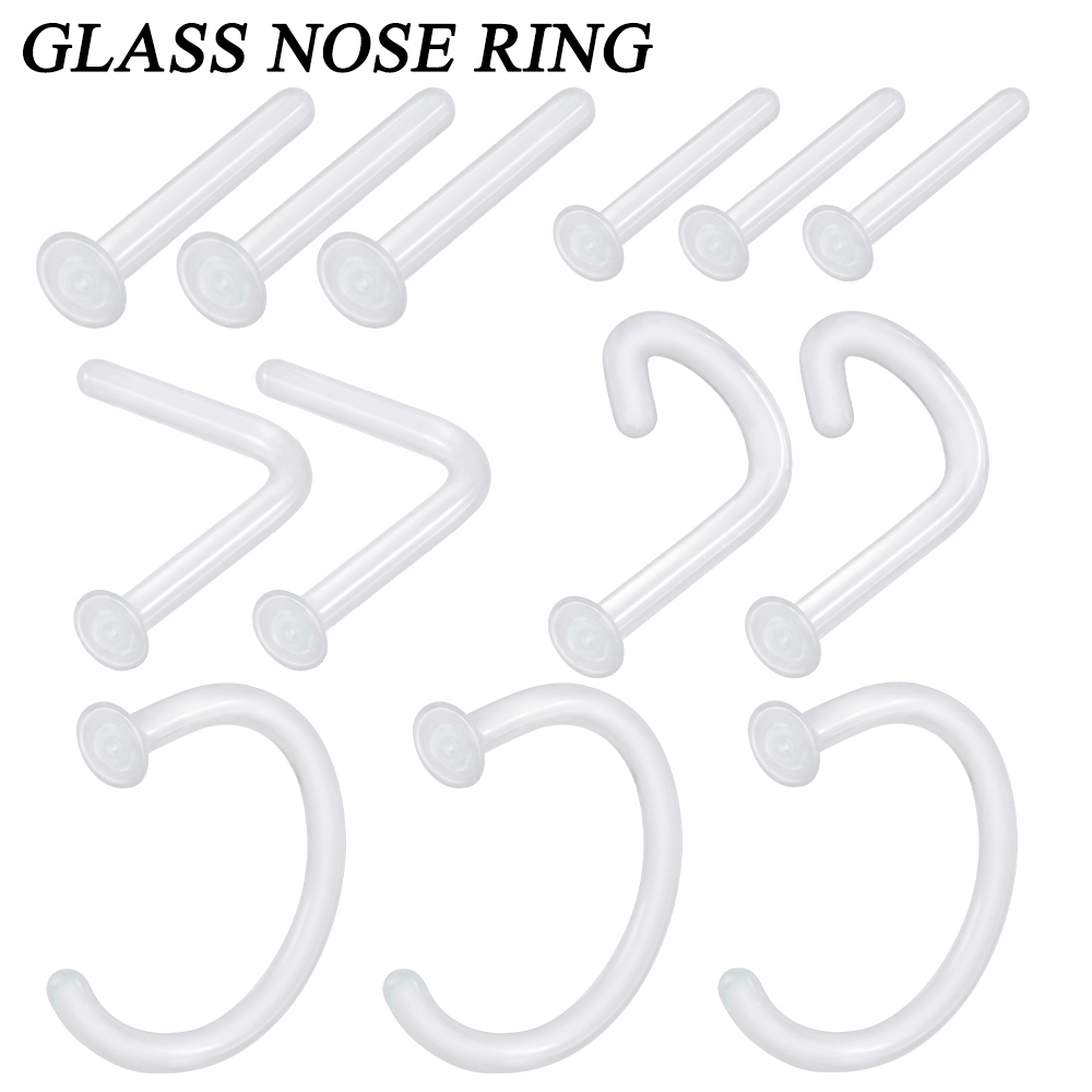 Body Jewelry Storage - 1pcガラス鼻スタッド透明ガラスストレート鼻リングストラップリテイナーホルダー鼻フープリングボディピアスジュエリー