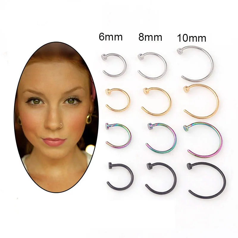 Body Jewelry Nose Ring - 5個/ロット 20G ノーズリングフープ、6mm/8mm/10mm 低アレルギー性サージカルステンレス鋼製 鼻/唇/トラガス用スタッカブルピアスジュエリー