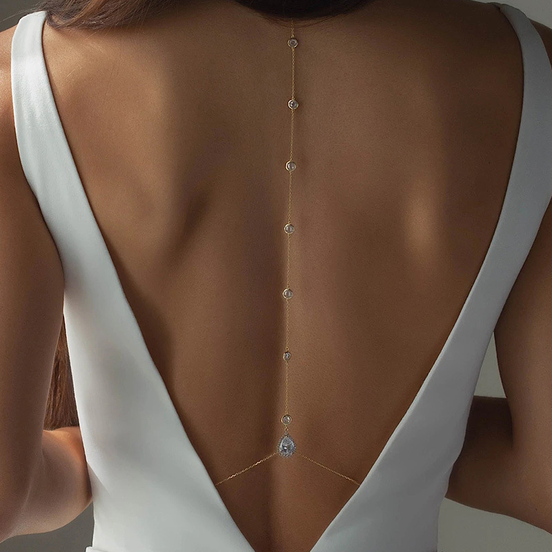 Body Jewelry For Backless Dress - ニュースターバックチェーンボディジュエリー女性のための高級メタルウォータードロップジルコン背中の開いたネックレスブライダルウェディングドレスジュエリー