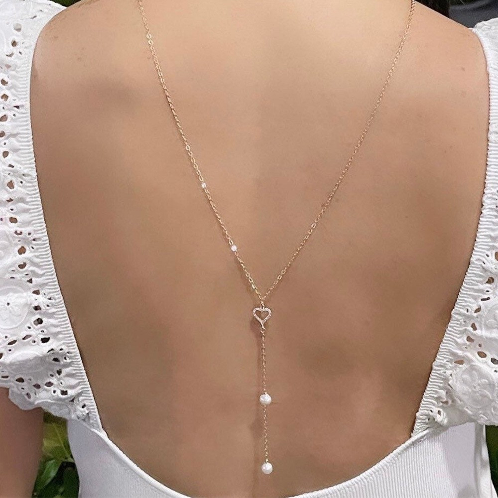Body Jewelry For Backless Dress - ホローハート ブライダル バックチェーン ジュエリー ウェディングドレス アクセサリー