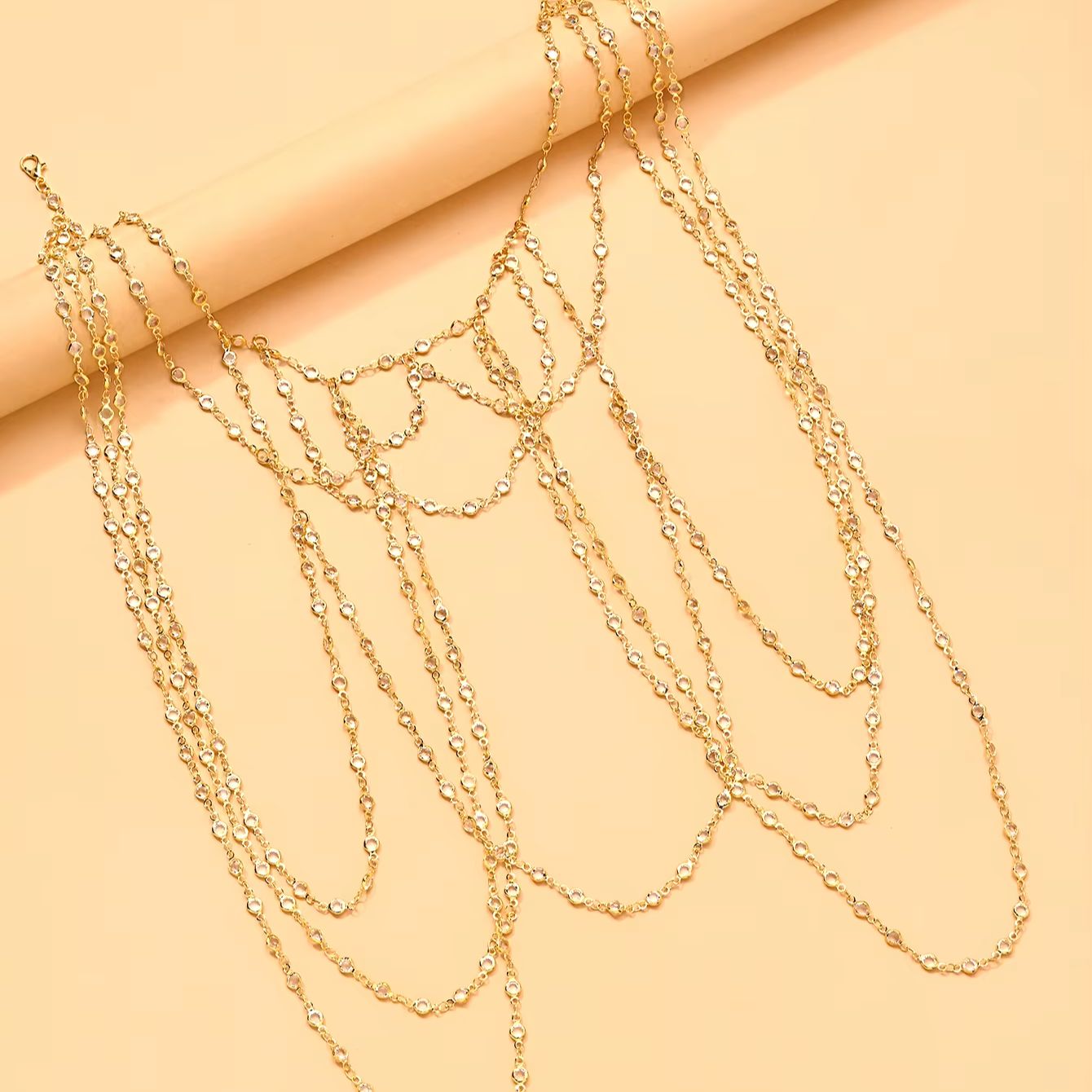 ゴールドシルバーメッキ多層CZボディチェーン、ショルダータッ - Body Jewelry Gold のレビューと価格