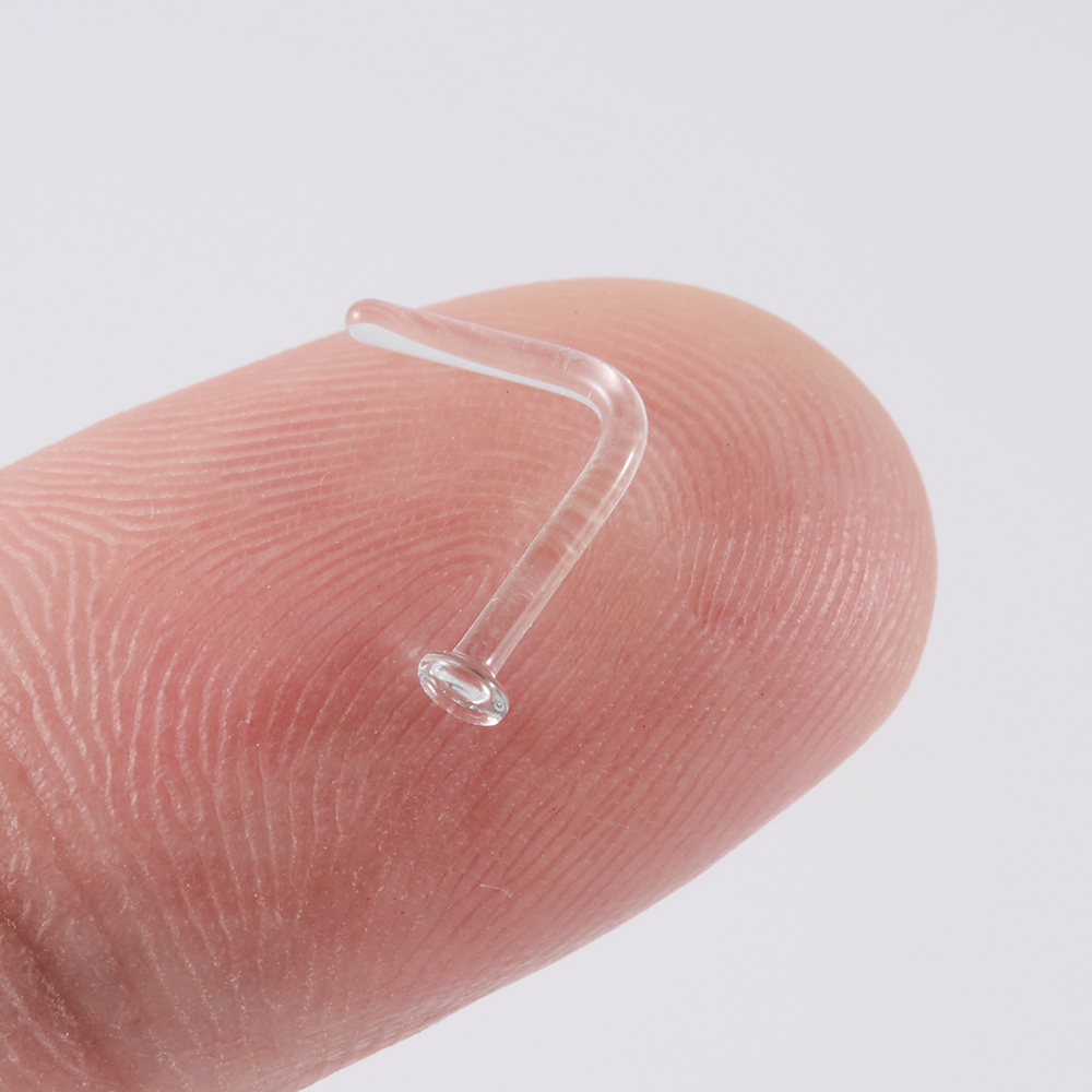 1pcガラス鼻スタッド透明ガラスストレート鼻リングストラップ - Body Jewelry Storage のレビューと価格