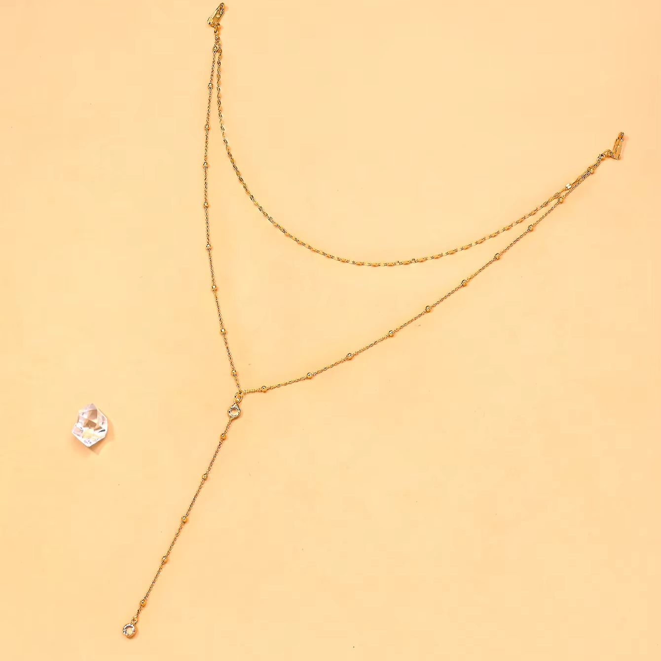 繊細な金メッキCZビーズバックドロップチェーンネックレス、女 - Body Jewelry For Backless Dress のレビューと価格