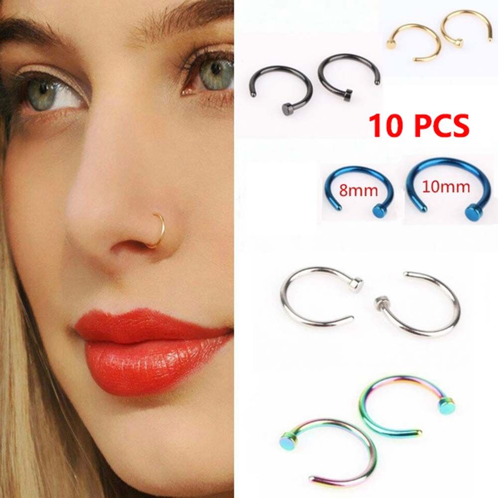女性用薄型ステンレススチール製C型フープスタッドピアス、ボデ - Body Jewelry Nose Ring のレビューと価格