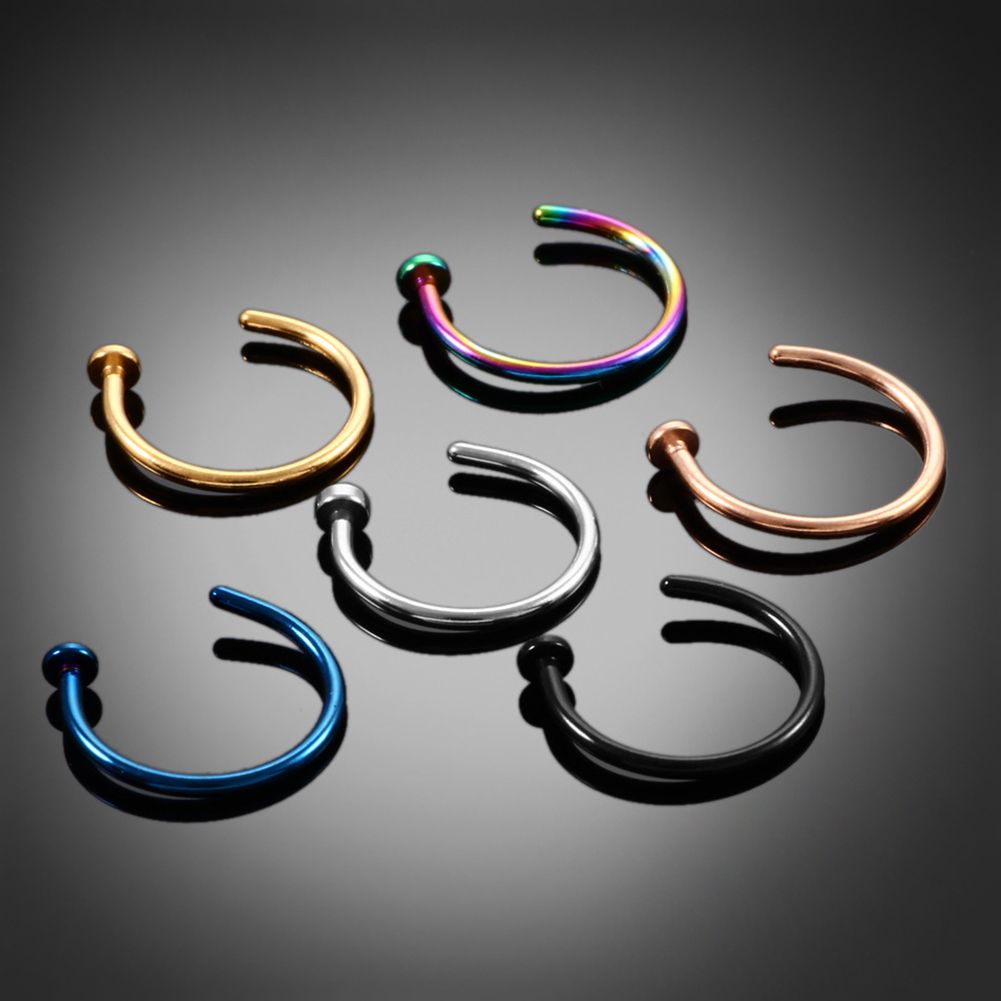 女性用薄型ステンレススチール製C型フープスタッドピアス、ボデ - Body Jewelry Nose Ring のレビューと価格
