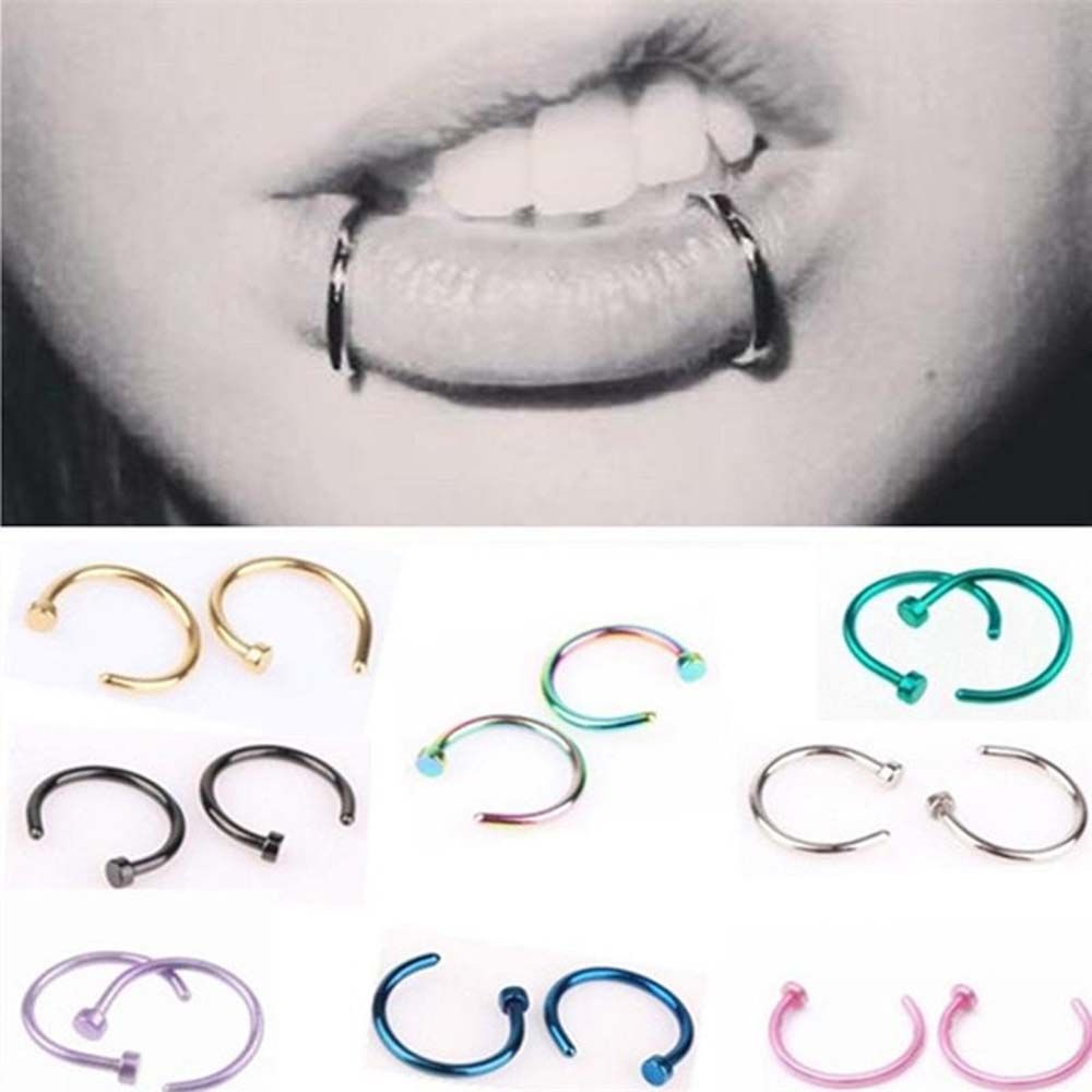女性用薄型ステンレススチール製C型フープスタッドピアス、ボデ - Body Jewelry Nose Ring のレビューと価格
