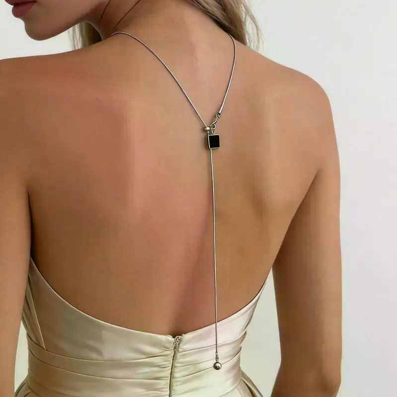 キラキラパールバックチェーンネックレス レディース ロングド - Body Jewelry For Backless Dress のレビューと価格