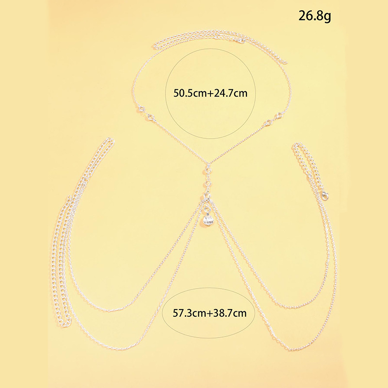 女性用シルバートーンボディチェーン、クリスタルシェルチャーム - Body Jewelry Ends のレビューと価格