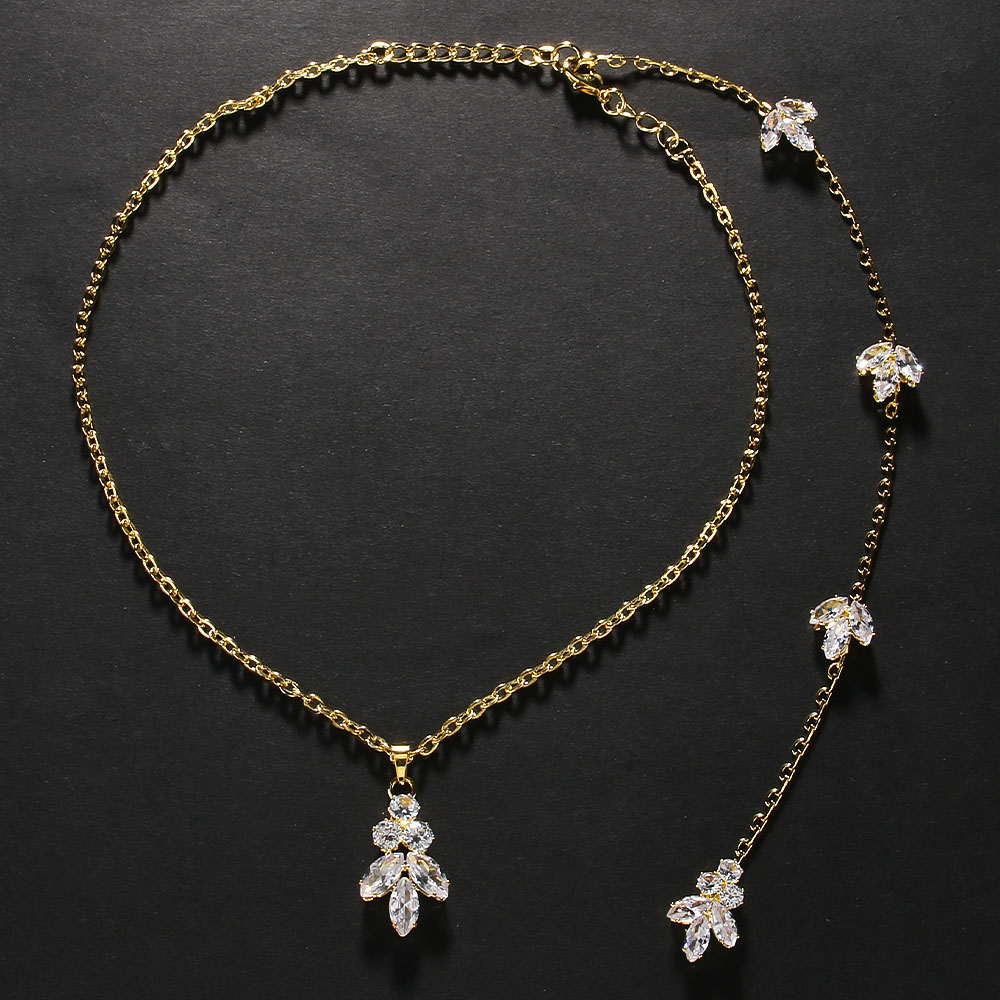女性用バックドロップネックレス ゴールドクリスタルリーフペン - Body Jewelry For Backless Dress のレビューと価格
