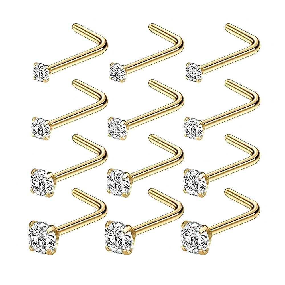 12個入りフルセット 316L低アレルギー性L字型ノーズスタ - Body Jewelry Nose Ring のレビューと価格